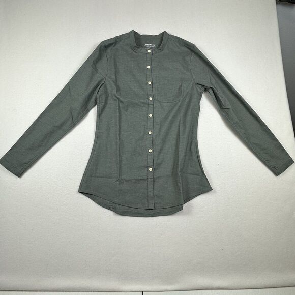 Western Rise Shirt Women Small Gray LIBERATED Hemp Blend Band Collar Long Sleeve - Picture 1 of 11